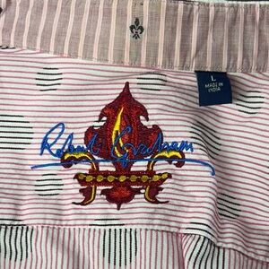 Robert Graham Pink and White Striped Shirt with Embroidered Crest